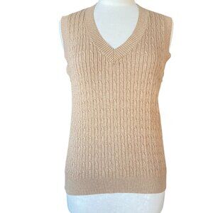Vintage Eddie Bauer Cable Knit Sweater Vest Tan Academia Preppy 90s Heritage-M